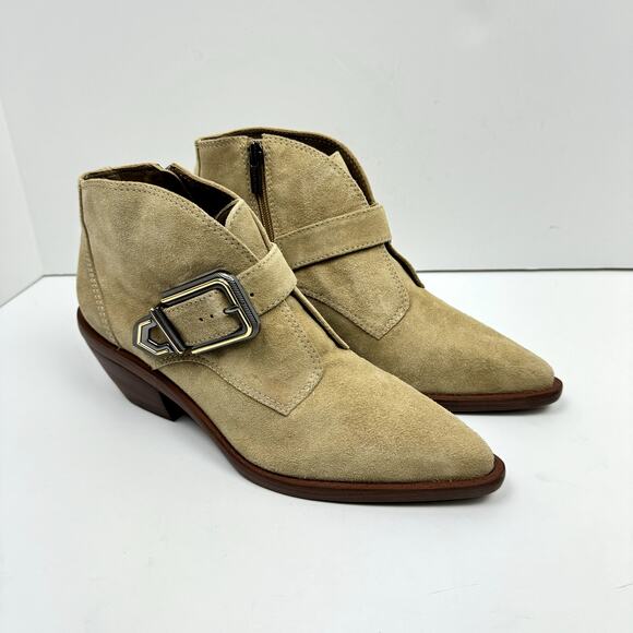 NEW Vince Camuto Ashena Tan Suede Leather Buckle Zip Up Bootie Ankle Boots - Picture 8 of 14